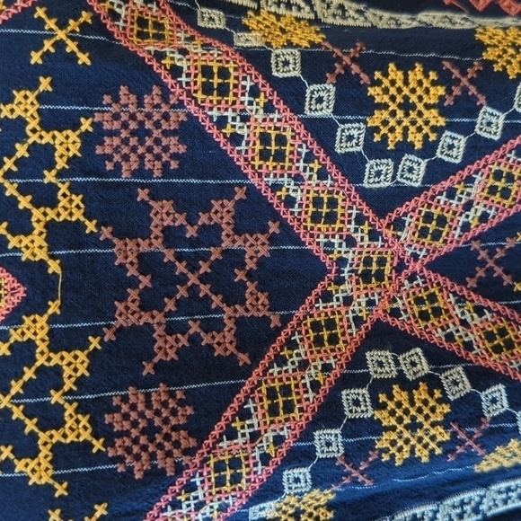 THML Embroidered V Neckline Shift Dress Navy Blue XS bohemian folk art beach - Picture 4 of 7